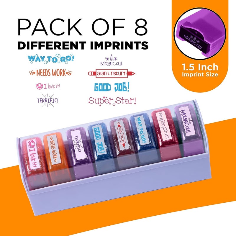 Tickselect Teacher Stamps for Classroom Grading – 8PCS Self-Inking Rectangular Teacher Stamp – Colorful Stamps for Teachers with Motivational Messages – Perfect Classroom Supplies & Gifts for Homeschool - Image 3
